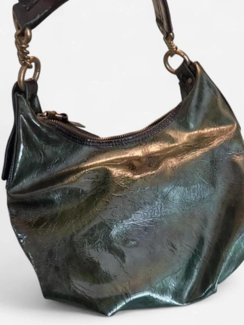 Simply Vera Vera Wang Metallic Olive Green Hobo with Chain-Trim Strap
